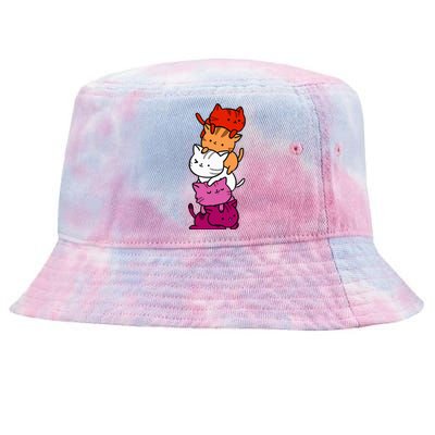 Kawaii Cat Pile Orange Pink Lesbian Pride Tie-Dyed Bucket Hat