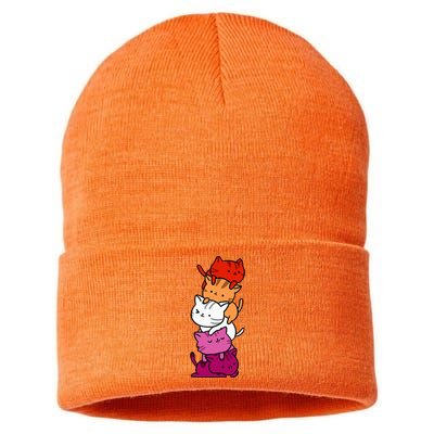 Kawaii Cat Pile Orange Pink Lesbian Pride Sustainable Knit Beanie