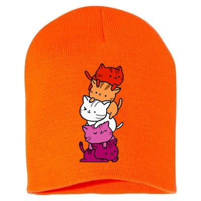 Kawaii Cat Pile Orange Pink Lesbian Pride Short Acrylic Beanie