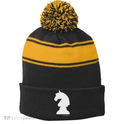 Knight Chess Piece Group Costume Chess Club Chess Board Stripe Pom Pom Beanie