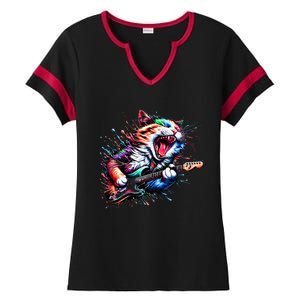 Kitty Cat Playing Guitar Rock Cat Heavy Metal Cat Music Cat Ladies Halftime Notch Neck Tee