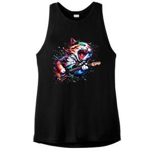 Kitty Cat Playing Guitar Rock Cat Heavy Metal Cat Music Cat Ladies PosiCharge Tri-Blend Wicking Tank