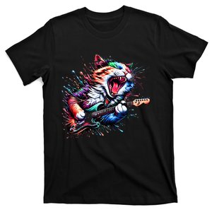 Kitty Cat Playing Guitar Rock Cat Heavy Metal Cat Music Cat T-Shirt