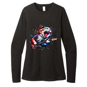 Kitty Cat Playing Guitar Rock Cat Heavy Metal Cat Music Cat Womens CVC Long Sleeve Shirt