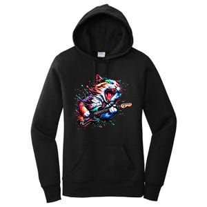 Kitty Cat Playing Guitar Rock Cat Heavy Metal Cat Music Cat Women's Pullover Hoodie