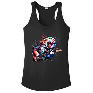 Kitty Cat Playing Guitar Rock Cat Heavy Metal Cat Music Cat Ladies PosiCharge Competitor Racerback Tank