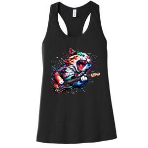 Kitty Cat Playing Guitar Rock Cat Heavy Metal Cat Music Cat Women's Racerback Tank