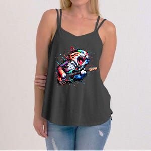 Kitty Cat Playing Guitar Rock Cat Heavy Metal Cat Music Cat Women's Strappy Tank