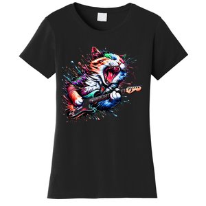 Kitty Cat Playing Guitar Rock Cat Heavy Metal Cat Music Cat Women's T-Shirt