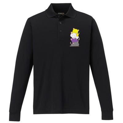 Kawaii Cat Pile Lgbtq Non Binary Pride Flag Kittens Performance Long Sleeve Polo