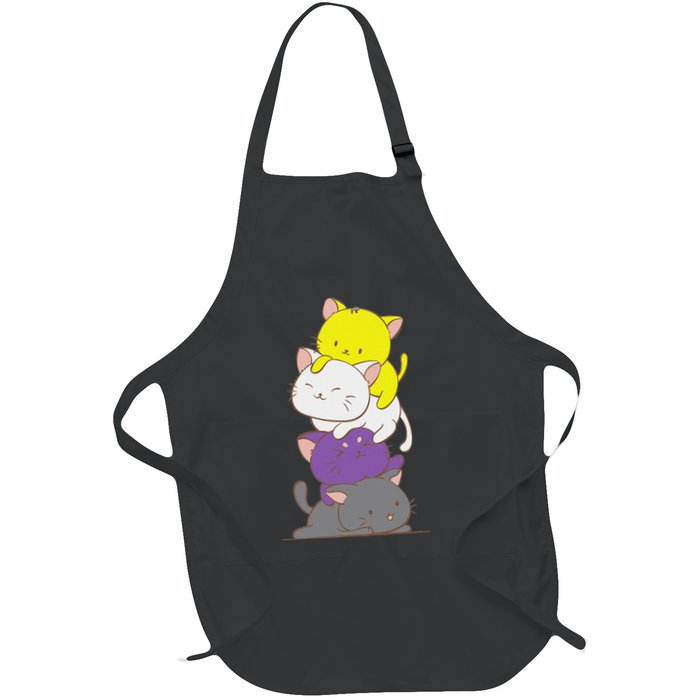 Kawaii Cat Pile Lgbtq Non Binary Pride Flag Kittens Full-Length Apron With Pockets