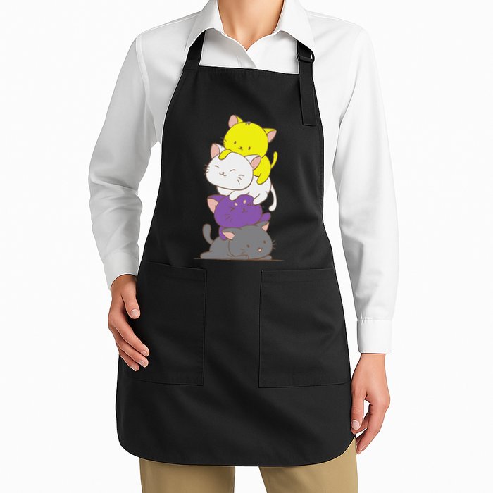 Kawaii Cat Pile Lgbtq Non Binary Pride Flag Kittens Full-Length Apron With Pockets