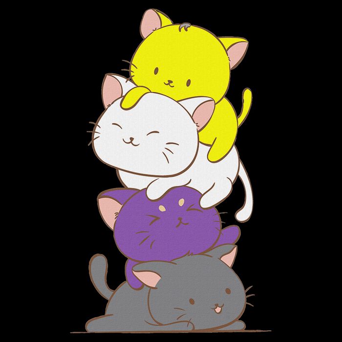 Kawaii Cat Pile Lgbtq Non Binary Pride Flag Kittens Full-Length Apron With Pockets