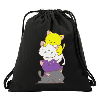 Kawaii Cat Pile Lgbtq Non Binary Pride Flag Kittens Drawstring Bag