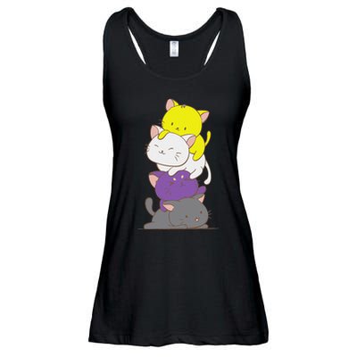 Kawaii Cat Pile Lgbtq Non Binary Pride Flag Kittens Ladies Essential Flowy Tank