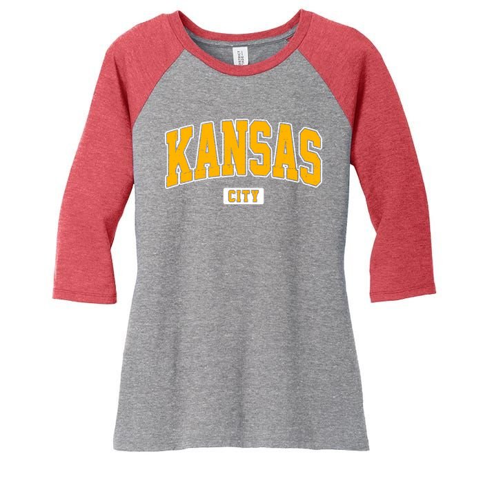 Kansas City Retro Vintage Women's Tri-Blend 3/4-Sleeve Raglan Shirt