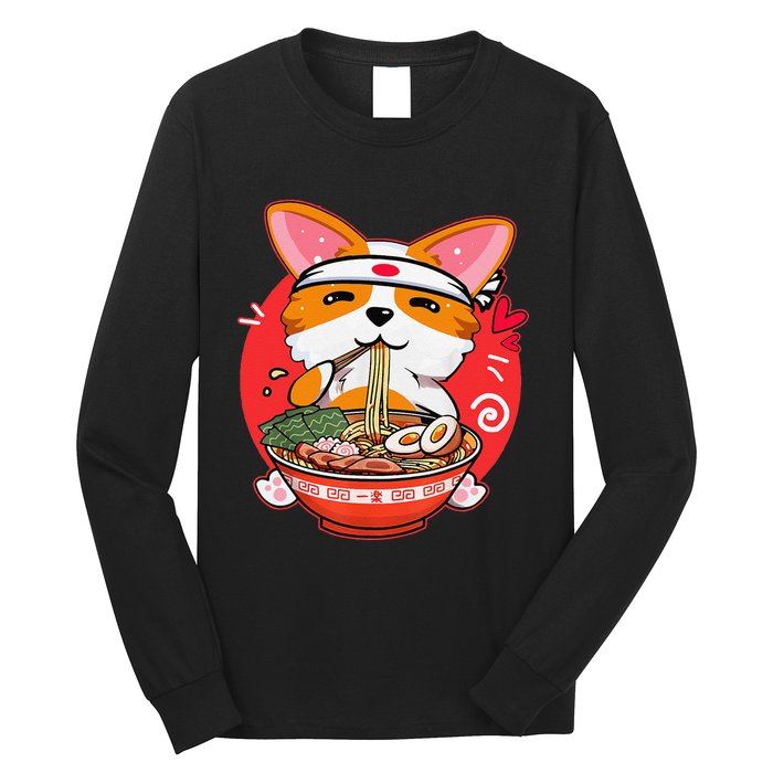 Kawaii Corgi Ra Cute Japanese Manga Anime for Dog Lovers Long Sleeve Shirt