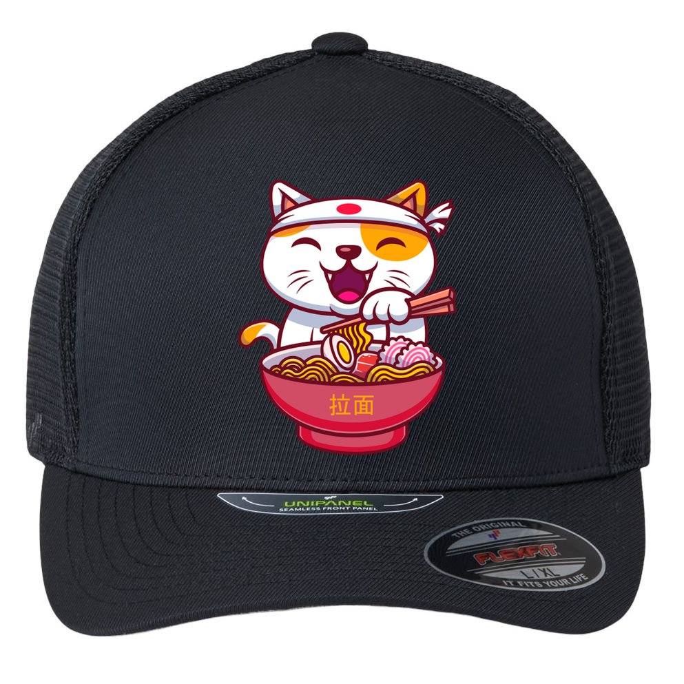 Kawaki Cat Ramen Anime Cartoon Flexfit Unipanel Trucker Cap