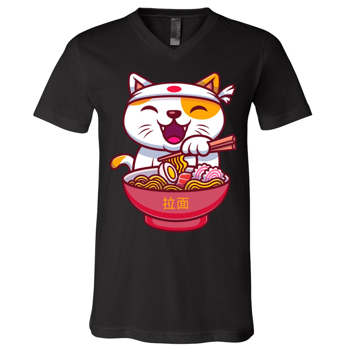 Kawaki Cat Ramen Anime Cartoon V-Neck T-Shirt