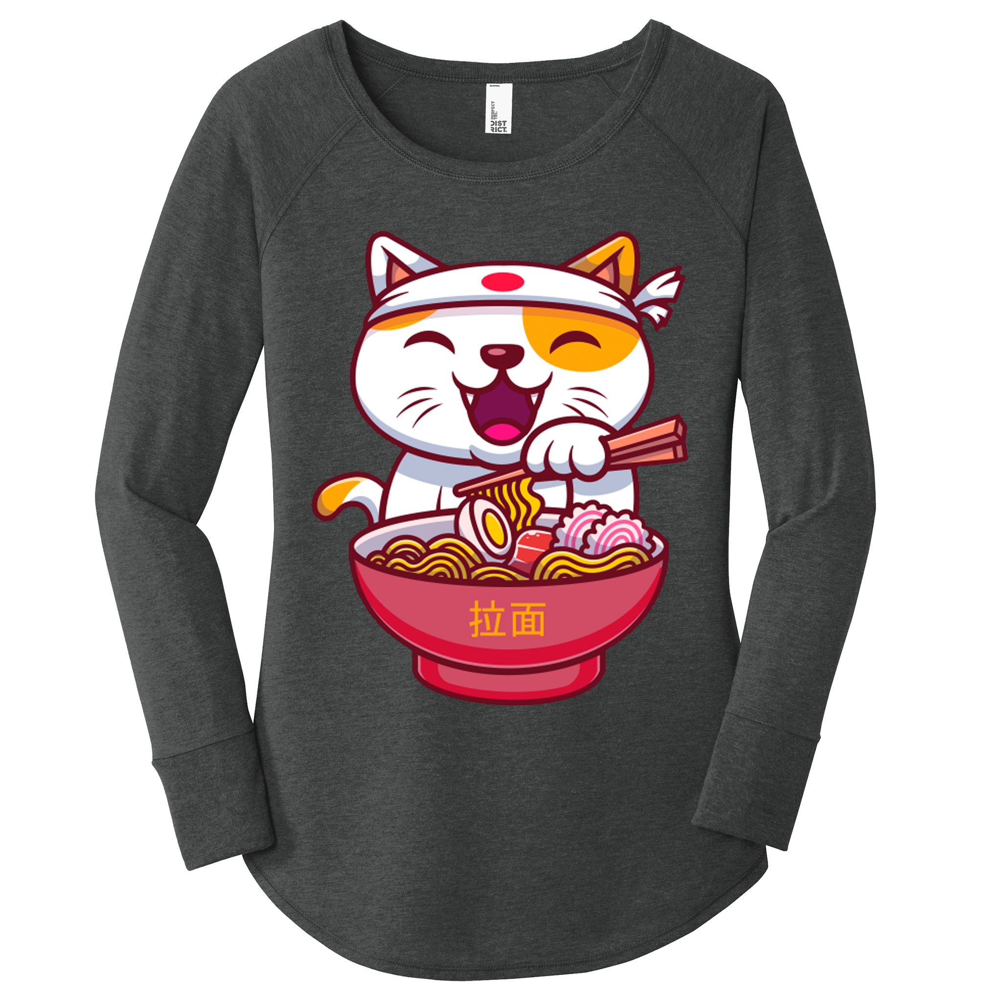 Kawaki Cat Ramen Anime Cartoon Women's Perfect Tri Tunic Long Sleeve Shirt