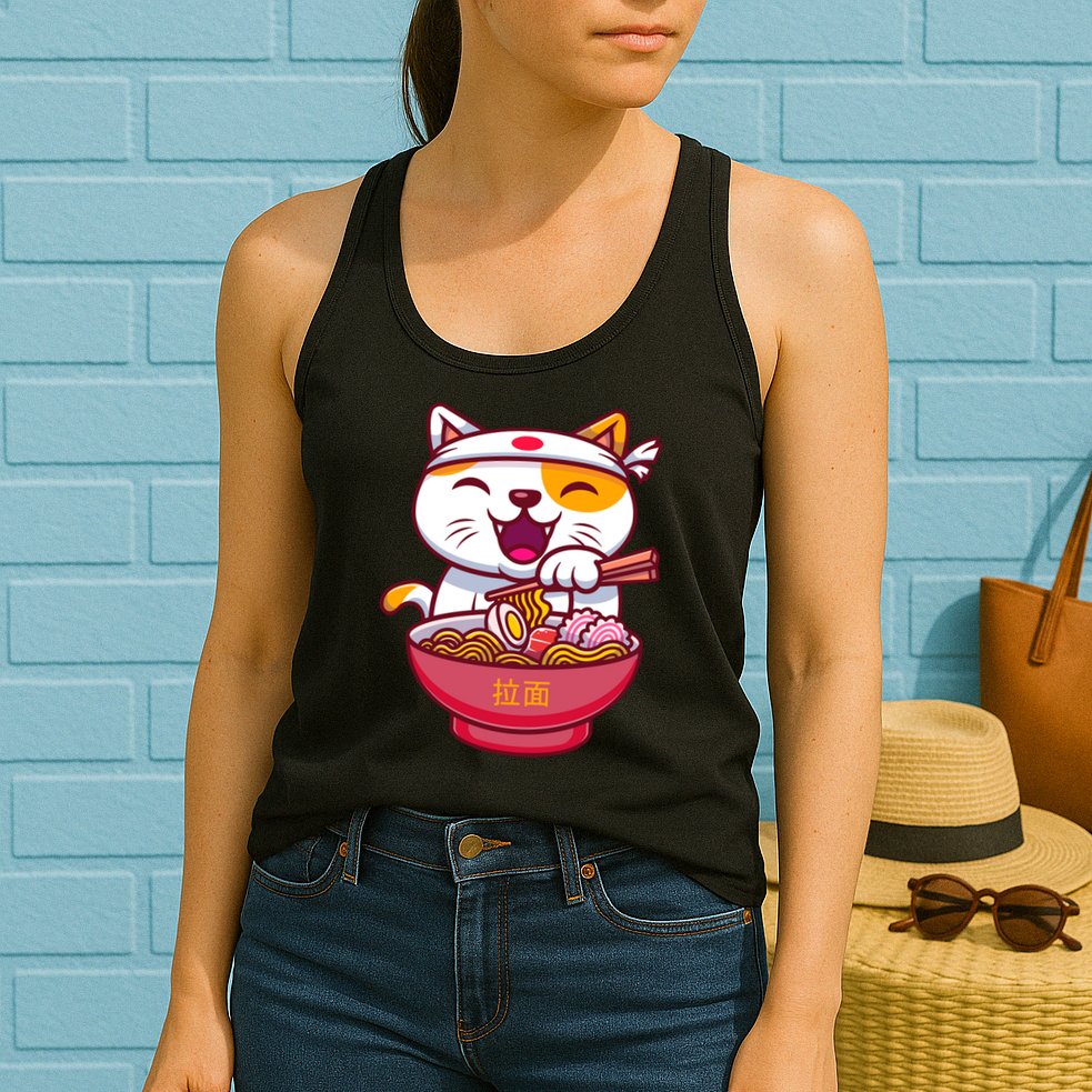 Kawaki Cat Ramen Anime Cartoon Womens Tank Top