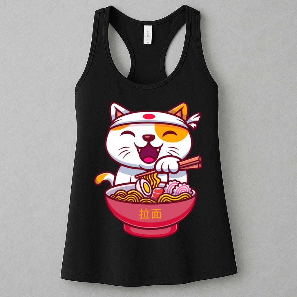 Kawaki Cat Ramen Anime Cartoon Womens Tank Top