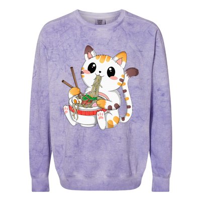 Kawaii Cat Ramen Noodles Anime Neko Japanese Manga Otaku Colorblast Crewneck Sweatshirt