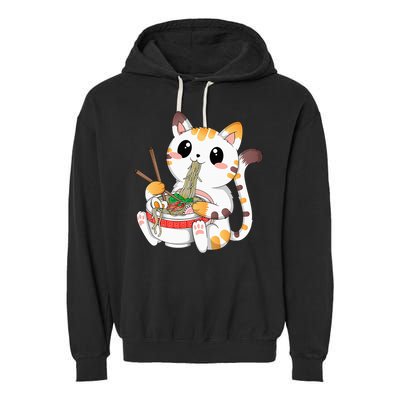 Kawaii Cat Ramen Noodles Anime Neko Japanese Manga Otaku Garment-Dyed Fleece Hoodie