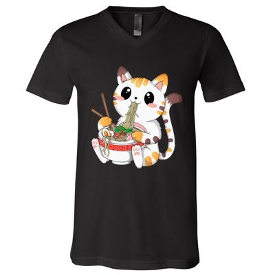 Kawaii Cat Ramen Noodles Anime Neko Japanese Manga Otaku V-Neck T-Shirt