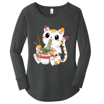 Kawaii Cat Ramen Noodles Anime Neko Japanese Manga Otaku Women's Perfect Tri Tunic Long Sleeve Shirt