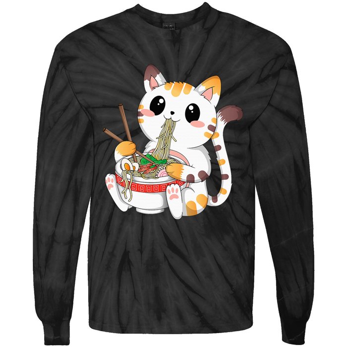 Kawaii Cat Ramen Noodles Anime Neko Japanese Manga Otaku Tie-Dye Long Sleeve Shirt