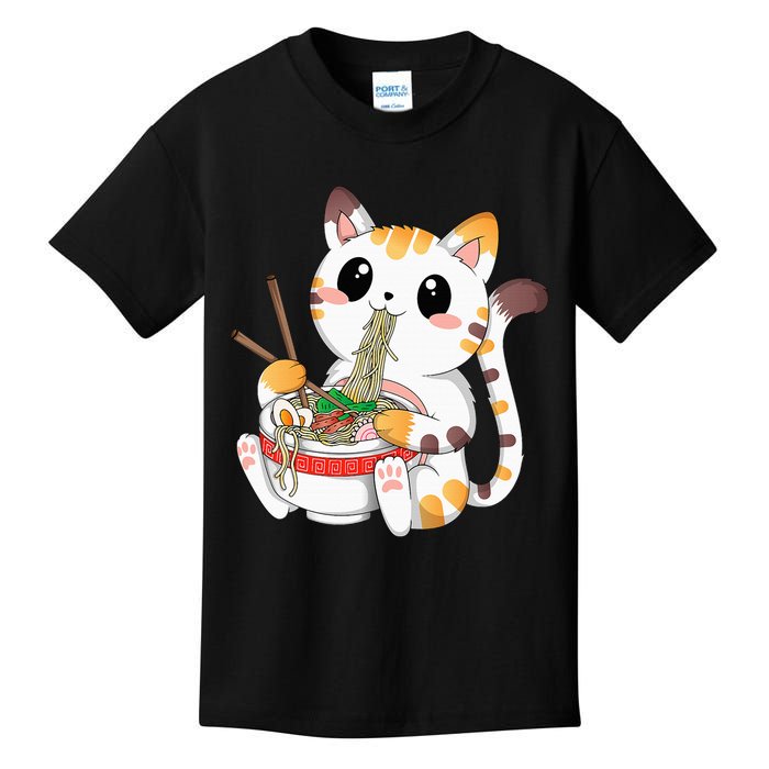 Kawaii Cat Ramen Noodles Anime Neko Japanese Manga Otaku Kids T-Shirt