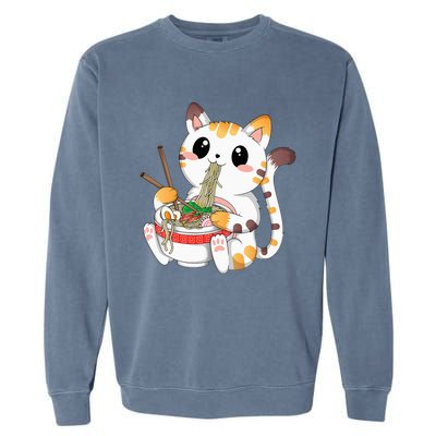 Kawaii Cat Ramen Noodles Anime Neko Japanese Manga Otaku Garment-Dyed Sweatshirt