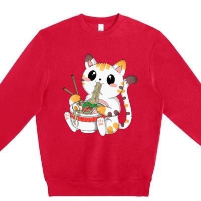 Kawaii Cat Ramen Noodles Anime Neko Japanese Manga Otaku Premium Crewneck Sweatshirt