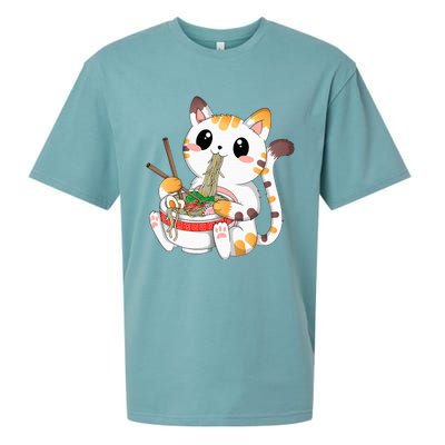 Kawaii Cat Ramen Noodles Anime Neko Japanese Manga Otaku Sueded Cloud Jersey T-Shirt