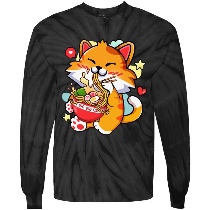 Kawaii Cat Ra Anime Japanese Food Girls Teenager Tie-Dye Long Sleeve Shirt