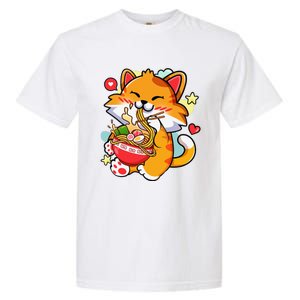 Kawaii Cat Ra Anime Japanese Food Girls Teenager Garment-Dyed Heavyweight T-Shirt