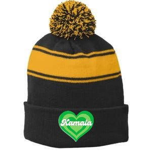 Khive Cool Retro Kamala Lime Green Stripe Pom Pom Beanie