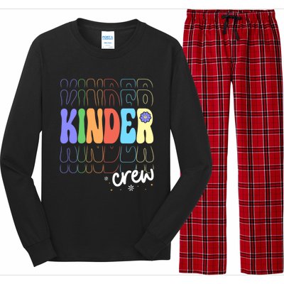 Kinder Crew Retro Groovy Preschool Kindergarten Teacher Cool Gift Long Sleeve Pajama Set