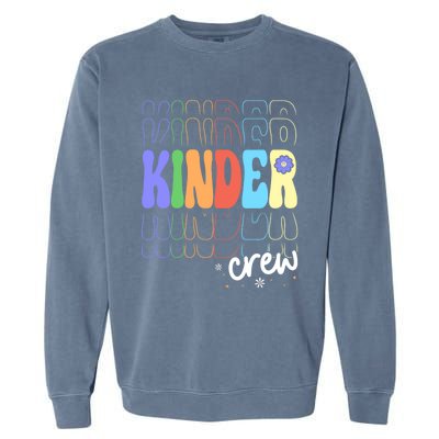 Kinder Crew Retro Groovy Preschool Kindergarten Teacher Cool Gift Garment-Dyed Sweatshirt