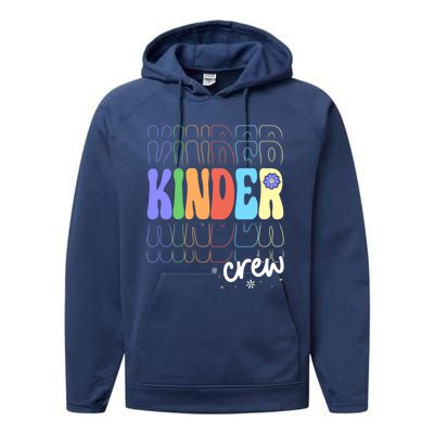 Kinder Crew Retro Groovy Preschool Kindergarten Teacher Cool Gift Performance Fleece Hoodie