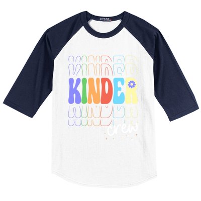 Kinder Crew Retro Groovy Preschool Kindergarten Teacher Cool Gift Baseball Sleeve Shirt