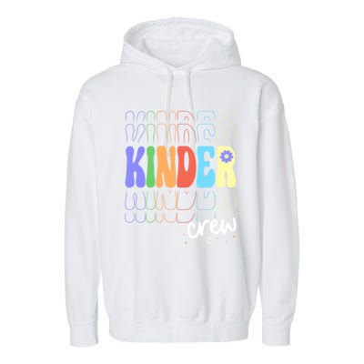 Kinder Crew Retro Groovy Preschool Kindergarten Teacher Cool Gift Garment-Dyed Fleece Hoodie