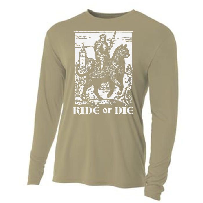 Knight Cat Rider Vintage 90s Medieval Knight Riding Cat Cooling Performance Long Sleeve Crew