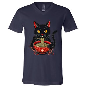 Kawaii Cat Ramen Noodles Funny Anime Gift V-Neck T-Shirt