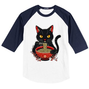 Kawaii Cat Ramen Noodles Funny Anime Gift Baseball Sleeve Shirt