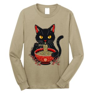 Kawaii Cat Ramen Noodles Funny Anime Gift Long Sleeve Shirt