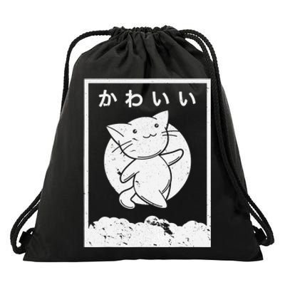 Kawaii Cat Shirt. Retro Style Anime Drawstring Bag