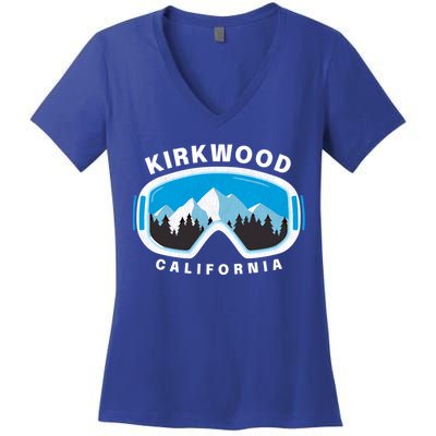 Kirkwood California Ski Snowboard Goggles Snow Mountain Cool Gift Women's V-Neck T-Shirt