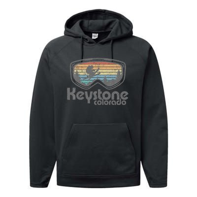 Keystone Colorado Ski Mountain Skiing Retro Vacation Gift Performance Fleece Hoodie